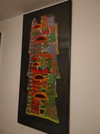 Hundertwasser achter glas in lijst. Let op groot en zwaar, Antiek en Kunst, Ophalen