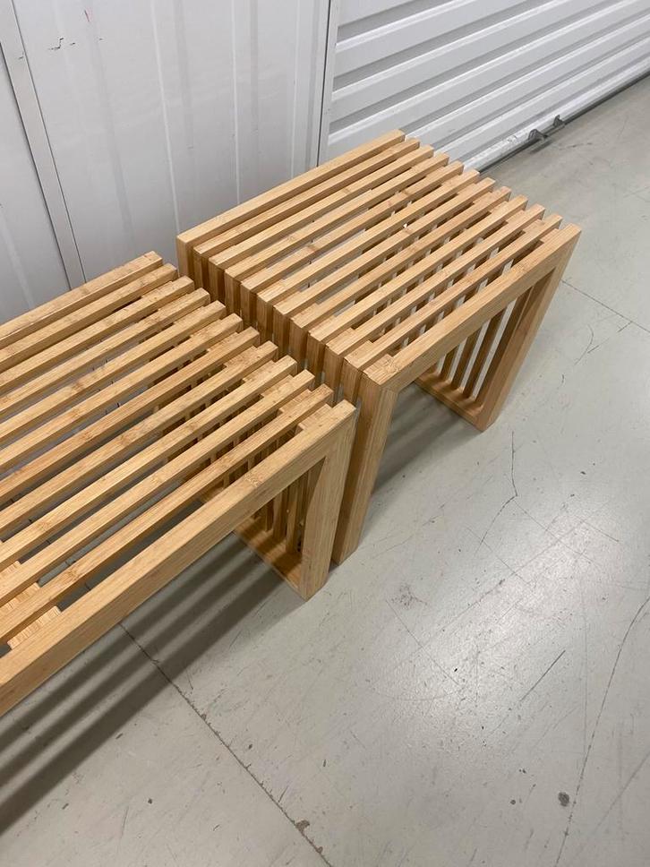 Westwing Cinas Zitbank & kruk Rib van bamboehout, Huis en Inrichting, Krukjes, Gebruikt, Hout, Ophalen