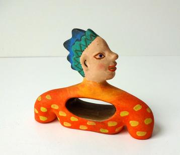 Keramiek beeldje hoofd vrouw met oranje en turquoise 3272-k beschikbaar voor biedingen