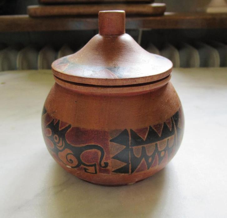 Potje van gedraaid en gedecoreerd hout, Antiek en Kunst, Kunst | Beelden en Houtsnijwerken, Ophalen of Verzenden