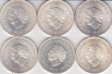 TIEN GULDEN MUNTEN 1970 ZES STUKS ZILVER beschikbaar voor biedingen