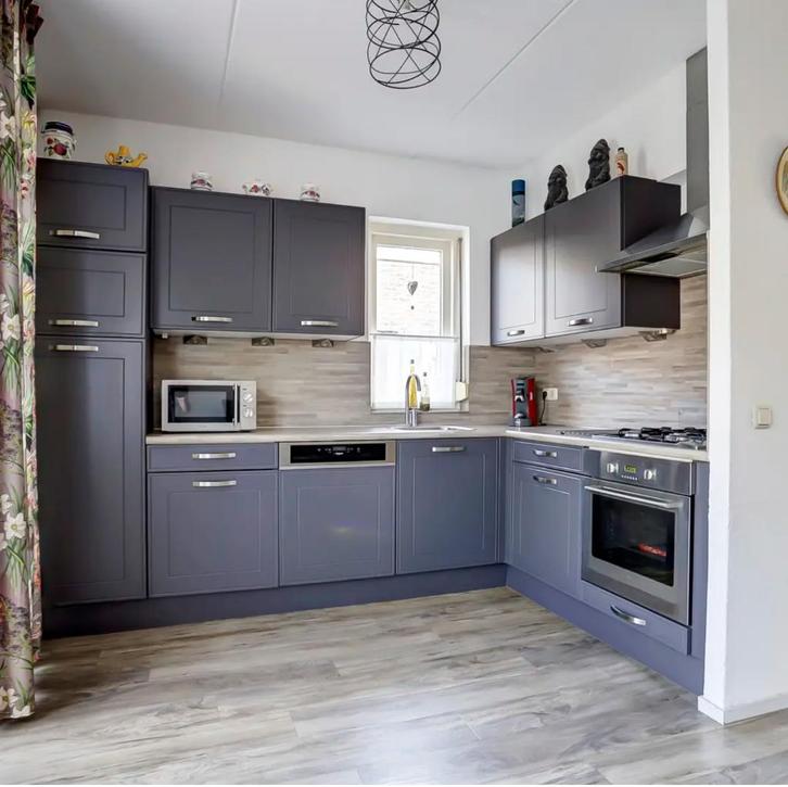 Complete keuken inclusief apparatuur, Huis en Inrichting, Keuken | Complete keukens, Gebruikt, Hoekkeuken, Blauw, Kunststof, Ophalen