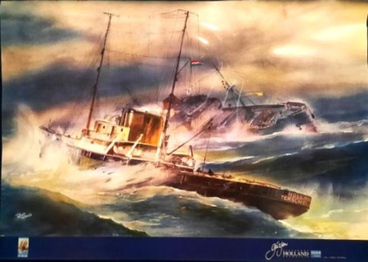 Kleurenposter van de legendarische sleepboot Holland, Verzamelen, Scheepvaart, Gebruikt, Ophalen