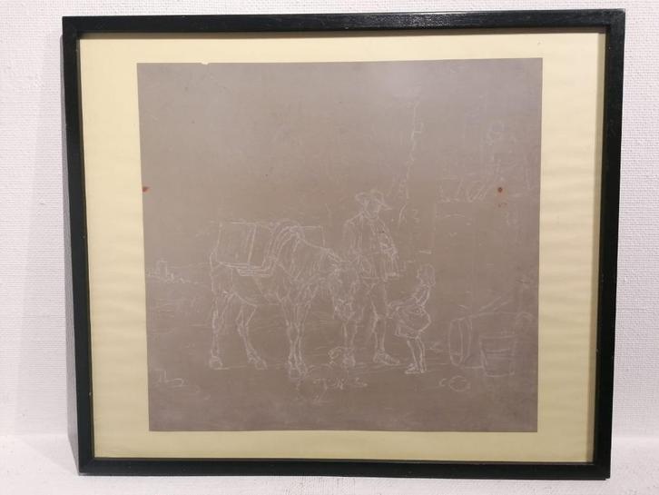 Eugène Verboeckhoven (1798/99-1881) Grote Originele tekening, Antiek en Kunst, Kunst | Tekeningen en Foto's, Ophalen