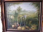 Schilderij De mens tegenover de natuur - Olieverf lijst goud, Ophalen of Verzenden