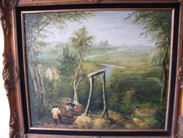 Schilderij De mens tegenover de natuur - Olieverf lijst goud beschikbaar voor biedingen