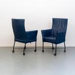 6x  Montis chaplin stoelen - Blauw leder met Flex Rug, Blauw, Leer, Ophalen of Verzenden, Zo goed als nieuw
