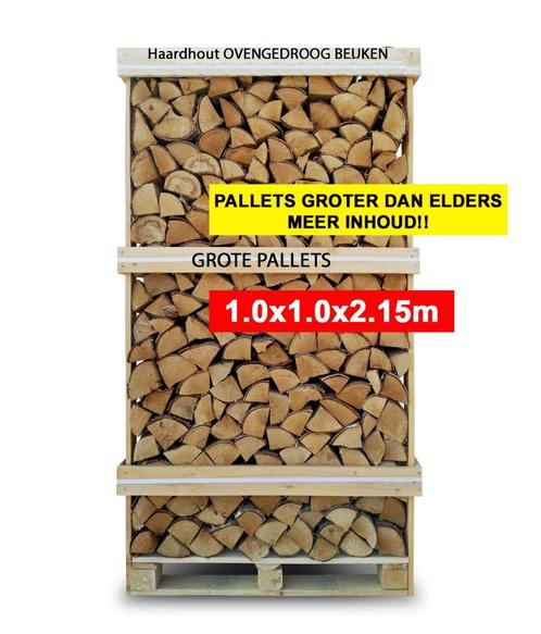 Haardhout Beuken 2.15 M2 ovengedroogd XXL pallet , Tuin en Terras, Haardhout, Blokken, Overige houtsoorten, Minder dan 3 m³, Ophalen