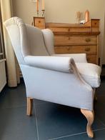 Volledig opnieuw gestofferde oorfauteuil licht grijs - ecru, Huis en Inrichting, Fauteuils, Ophalen, Zo goed als nieuw, Stof