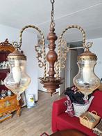 antieke kroonluchter met 3 glazen lampenkappen, Antiek en Kunst, Antiek | Lampen, Ophalen