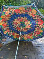 Retro vintage jaren 70 parasol bloemen oranja groen, Ophalen of Verzenden, Zo goed als nieuw, 1 tot 2 meter, Zweefparasol