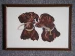 geborduurd schilderij met teckels, Huis en Inrichting, Woonaccessoires | Schilderijen, Tekeningen en Foto's, Minder dan 50 cm