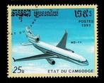 postzegel 1024 Cambodja vliegtuig Mc Donnell Douglas MD-11, Ophalen of Verzenden, Gestempeld, Zuidoost-Azië