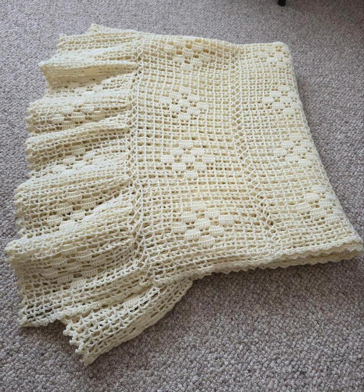 Vintage Gehaakte Sprei - Ecru - 2 x 1.75 m, Huis en Inrichting, Woonaccessoires | Plaids en Woondekens, Zo goed als nieuw, Ophalen of Verzenden