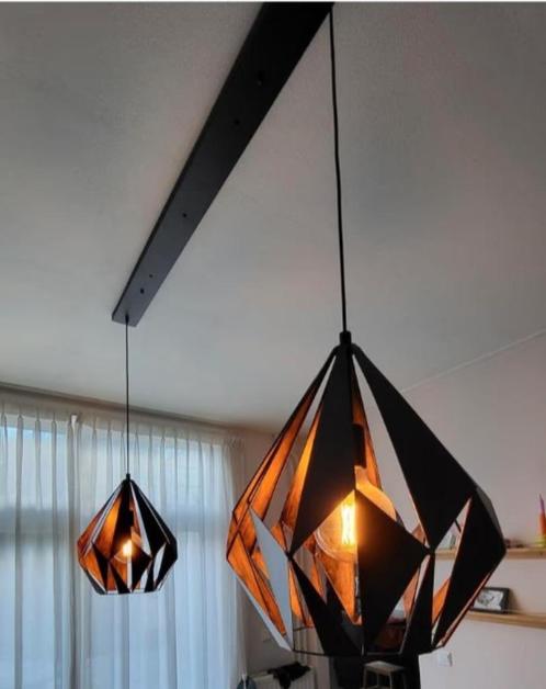 Hanglamp, industrieel, zwart, koper, inclusief plafondplaat, Huis en Inrichting, Lampen | Hanglampen, Zo goed als nieuw, Minder dan 50 cm