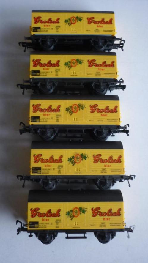 5 Fleischmann H0 Grolsch wagons, Hobby en Vrije tijd, Modeltreinen | H0, Gebruikt, Wagon, Gelijkstroom, Fleischmann, Ophalen of Verzenden
