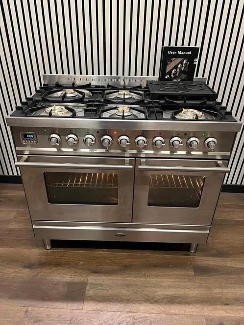 Luxe Boretti Fornuis RVS 6 pits met dubbele oven 100 cm, Witgoed en Apparatuur, Fornuizen, Zo goed als nieuw, Vrijstaand, Gas