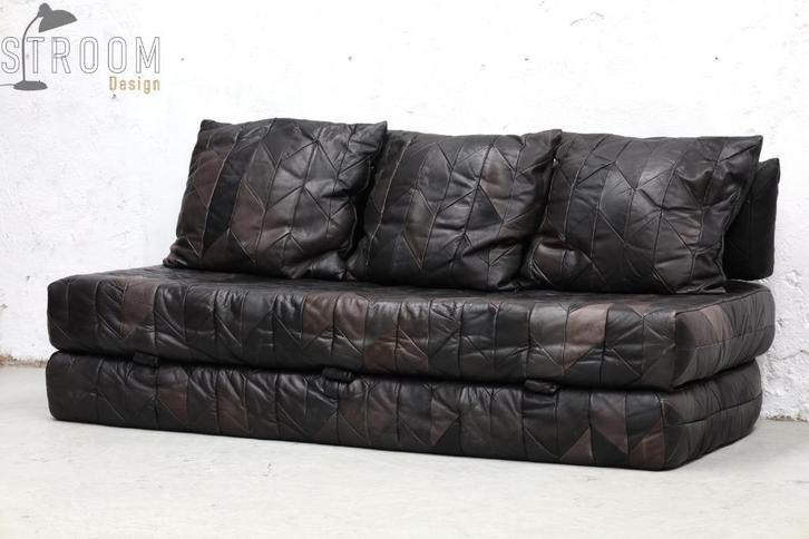Patchwork Leren Daybed Sofa Bed Bank Vintage Design Jaren 90, Huis en Inrichting, Banken | Sofa's en Chaises Longues, Gebruikt