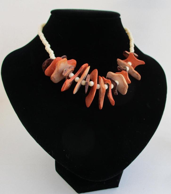 KTH-01: HOUT-SCHIJFJES-3 KLEUREN- 40cm., Sieraden, Tassen en Uiterlijk, Kettingen, Nieuw, Overige materialen, Bruin, Verzenden