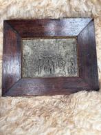 Antiek schilderij met tinnen afbeelding, Ophalen of Verzenden