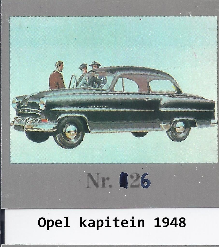 P16 verzamelplaatje nr 26 opel kapitein - 1948 - 5 cm x 5 cm, Ophalen of Verzenden, Zo goed als nieuw, Auto's