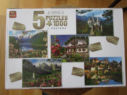 NIEUW - King Puzzelbox Landschappen - 5x 1000 stukjes, Hobby en Vrije tijd, Denksport en Puzzels, Nieuw, Legpuzzel, 500 t/m 1500 stukjes