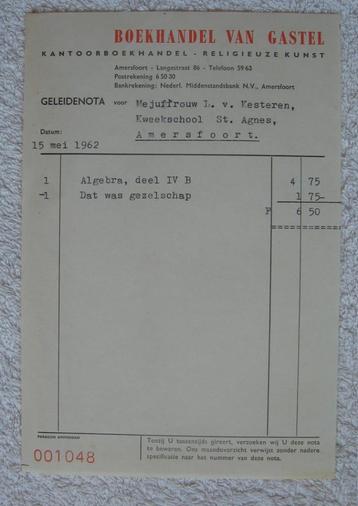 Geleidenota uit 1962 van Boekhandel Van Gastel Amersfoort beschikbaar voor biedingen
