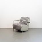 2x Leolux Scylla Fauteuil Laag Gestreepte Stof - Grijs Leer, Niet ingevuld, Metaal, Niet ingevuld, 75 tot 100 cm