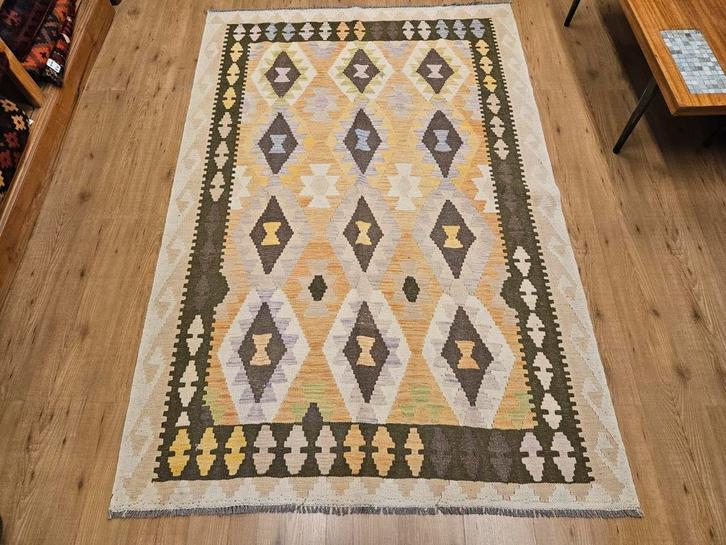 Handgeweven oosterse wollen kelim 227x152, Huis en Inrichting, Stoffering | Tapijten en Kleden, Nieuw, 100 tot 150 cm, 200 cm of meer