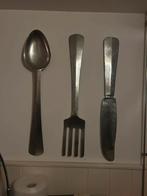 Grote metalen lepel, vork en mes decoratie, Ophalen of Verzenden, Zo goed als nieuw, Grijs, Kandelaar