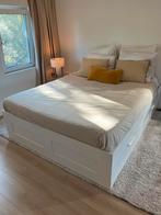 IKEA brimnes bed 160x200 (2 lattenbodems), Ophalen, Gebruikt, Wit, Tweepersoons