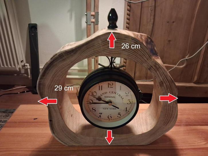 Dubbelzijdige stationsklok in boomschijf, Huis en Inrichting, Woonaccessoires | Klokken, Nieuw, Staande klok, Analoog, Ophalen of Verzenden