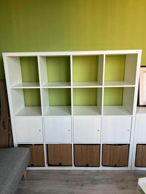 IKEA Kallax blokken kast met rij deuren en manden (182x182cm, Huis en Inrichting, Kasten | Boekenkasten, Zo goed als nieuw, 150 tot 200 cm
