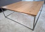 Salontafel Eiken met  roestvrij staal onderstel 80 x 80 cm, Ophalen, 50 tot 100 cm, Vierkant, 50 tot 100 cm