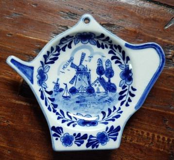 Antiek Delfts blauw theezakjeshouder met molen - genummerd beschikbaar voor biedingen