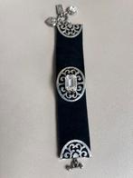 OTAZU ZWART LEREN RIEM MET ZILVERKLEURIGE VERSIERING, Sieraden, Tassen en Uiterlijk, Armbanden, Zwart, Leer, Ophalen of Verzenden