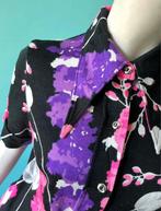 Vintage originele jaren 70 blouse zwart/roze/paars maat 36, Verzenden, Paars, Vintage, Maat 36 (S)