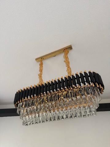 Luxe Kroonluchter Set - Zwart, Goud & Kristal beschikbaar voor biedingen