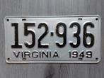 Kentekenplaat 1949 Virginia USA Nummerplaat Nummerbord, Ophalen of Verzenden, Gebruikt, Auto's