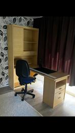 Bureau met kast en electrisch verstelbaar bed, Ophalen, Zo goed als nieuw, Eenpersoons, Blank hout