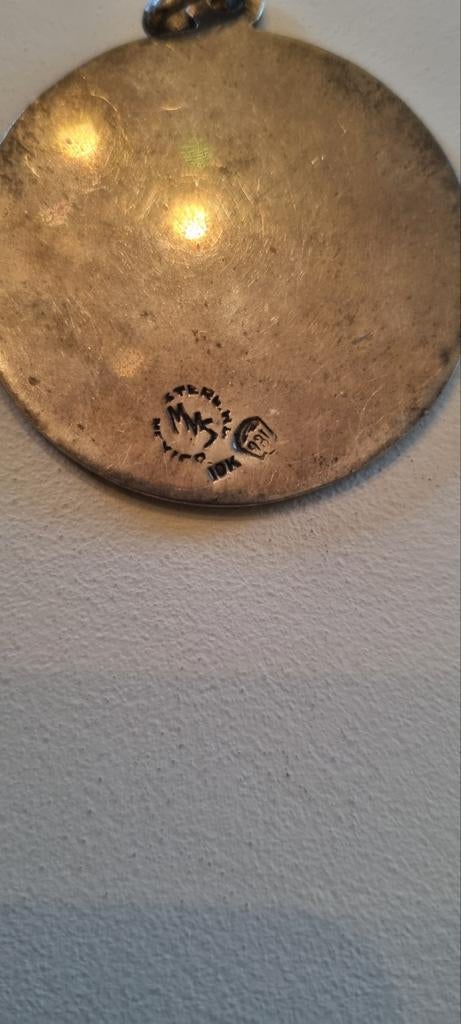Vintage Zilveren Hanger met Gouden Azteekse Kalender, Gebruikt, Overige voorstellingen, Ophalen of Verzenden, Zilver
