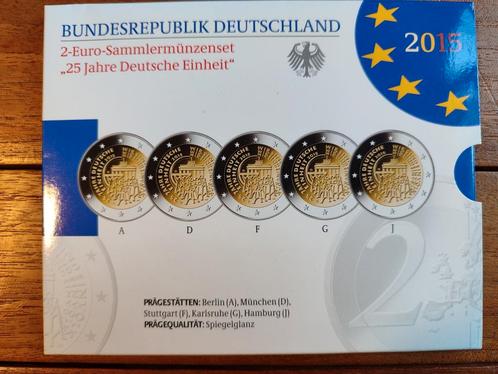 Duitsland 5 x 2 euro Proof 2015 ADGFJ  25 jr Duitse Eenheid, Postzegels en Munten, Munten | Europa | Euromunten, Setje, 2 euro