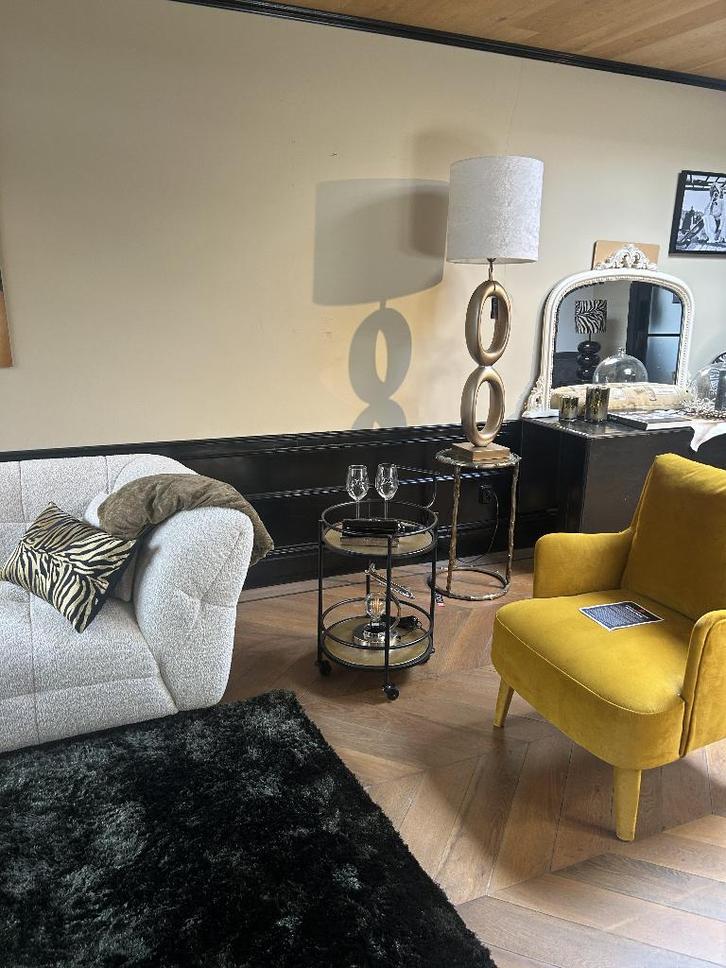 Zwart-gouden trolley bijzettafel, Huis en Inrichting, Tafels | Bijzettafels, Nieuw, Rond, 60 cm of meer, 55 tot 75 cm, Metaal of Aluminium