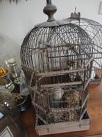 prachtige antieke BRUINE VOGELKOOI + glazen WATERBAKJE/ruif, Ophalen of Verzenden