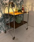 Vintage thee trolley, serveerwagen verchroomd opklapbaar, Gebruikt, Metaal of Aluminium, Jaren '70, 60 cm of meer