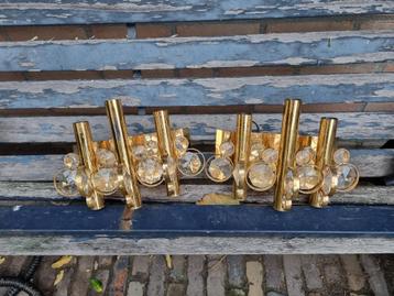 Twee vergulde wandlampen kristal hollywood regency vintage  beschikbaar voor biedingen