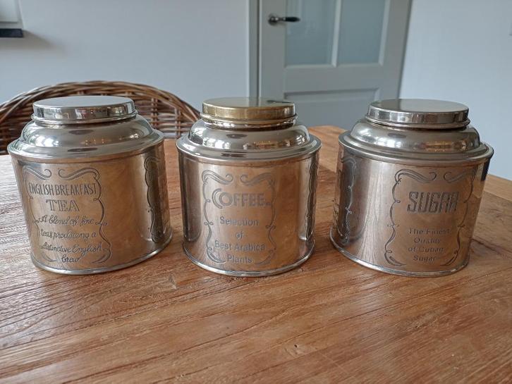 3 verzilverde ronde voorraadpotten, Antiek en Kunst, Antiek | Keukenbenodigdheden, Ophalen of Verzenden