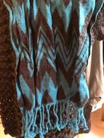Sjaal 13) turquoise /zwart sjaal   beetje viltachtige stof, Verzenden, Zo goed als nieuw, Maat 46/48 (XL) of groter, Sjaal