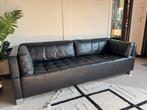 Zwarte leren 3-persoons bank