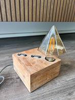 Tafellamp houten blok met diamand lamp, Huis en Inrichting, Ophalen of Verzenden, Glas, Zo goed als nieuw